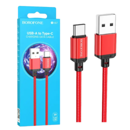Кабель USB-Type-C Borofone BX87 Sharp (3А/1м/тканина) червоний Кабель USB-Type-C Borofone BX87 Sharp (3А/1м/тканина) червоний
