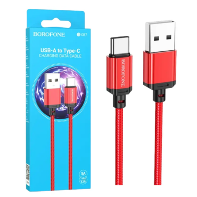 Кабель USB-Type-C Borofone BX87 Sharp (3А/1м/тканина) червоний