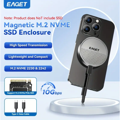 Магнітний Зовнішній накопичувач EAGET з адаптером USB-C швидкістю 10 Гбіт/с для iPhone / Samsung 512GB 